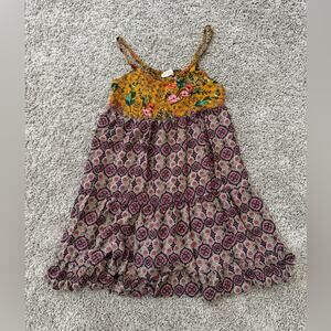 Natural Life Yellow and Pink Multi Print Cottagecore Spaghetti Strap Dress Boho